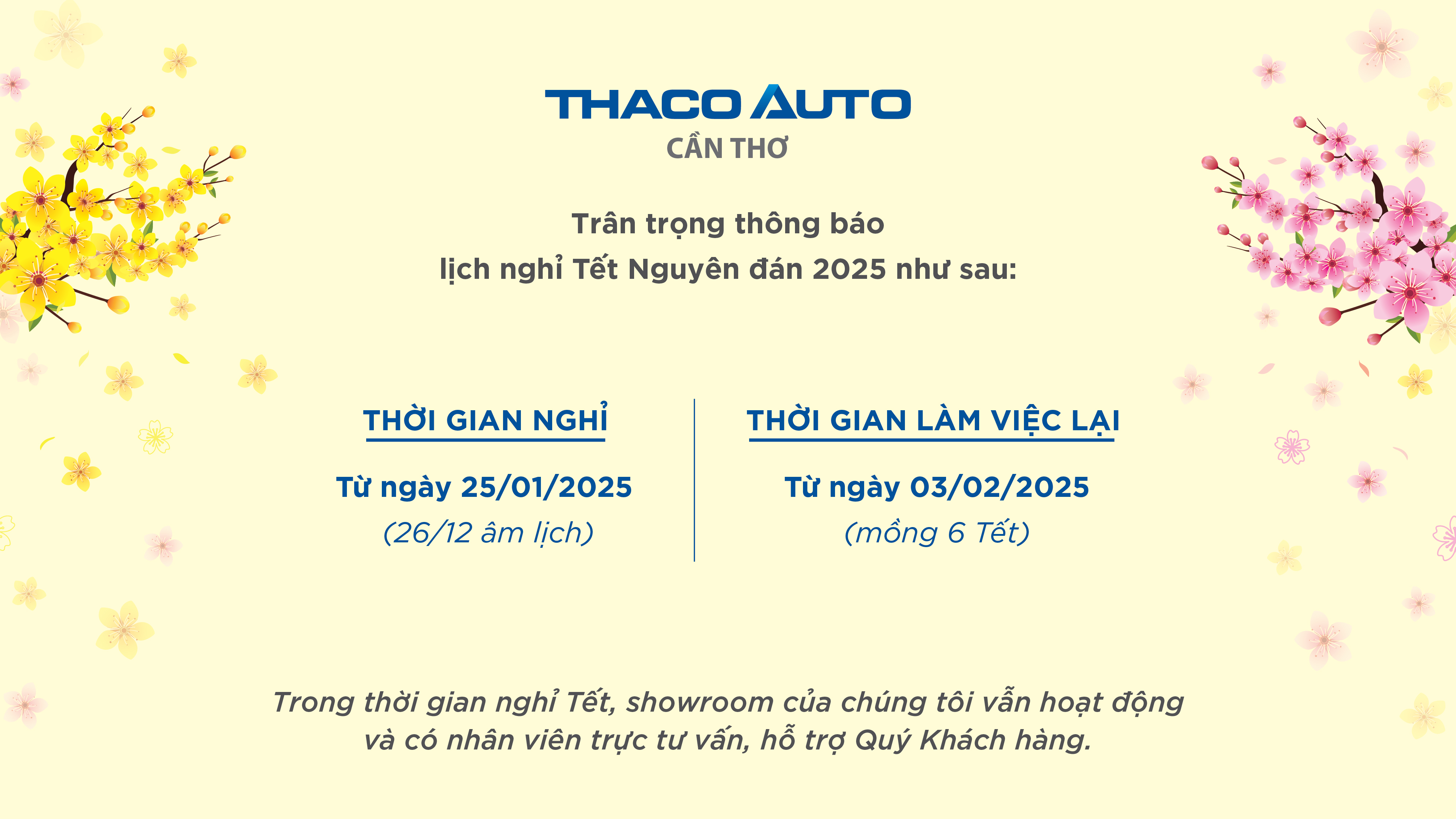 THÔNG BÁO LỊCH NGHỈ TẾT NGUYÊN ĐÁN ẤT TỴ 2025